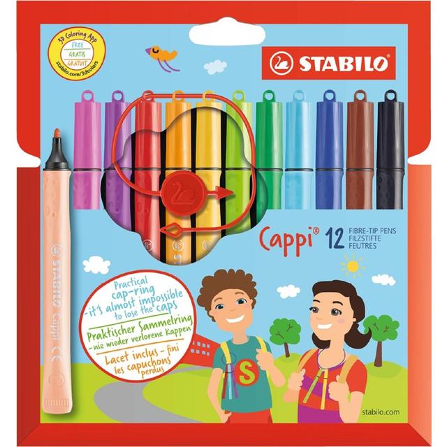 Stabilo Cappi Colouring Pens Wallet of 12 Assorted Colours, 12 Per Pack