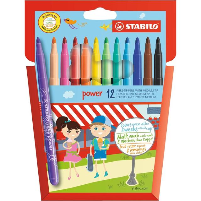 Stabilo Power Colouring Pens Wallet of 12 Assorted Colours, 12 Per Pack