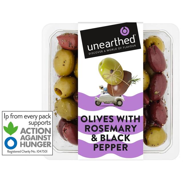 Unearthed Black Pepper & Rosemary Flavoured Olives, 230g