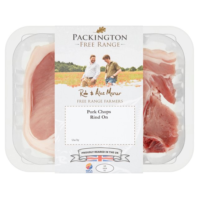Packington Free Range Pork Chops Rind On, 495g