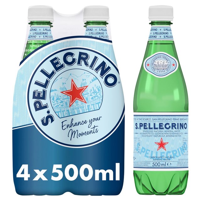 San Pellegrino Sparkling Natural Mineral Water, 4 x 500ml