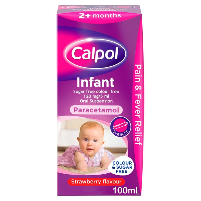 Calpol Infant Sugar Free & Colour Free Oral Suspension Strawberry 2+ Months, 100ml