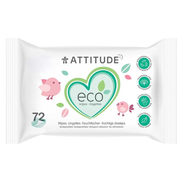 Attitude Eco 100% Biodegradable Baby Wipes, 72 per Pack