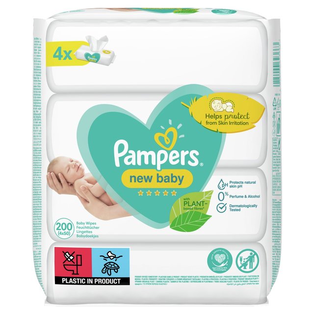 Pampers New Baby Sensitive 200 Baby Wipes, 4 x 50 per Pack
