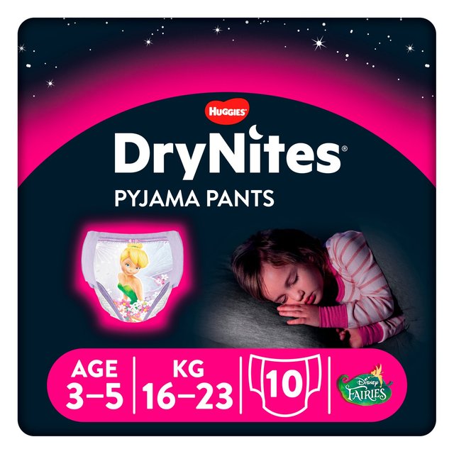 Huggies DryNites Girls Pyjama Pants for Bed Wetting Age 3-5 Years, 10 Pants