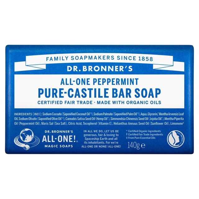 Dr. Bronner’s Peppermint Organic Multi-Purpose Soap Bar, 140g