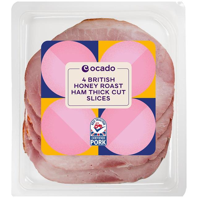 Ocado British Honey Roast Ham 4 Slices Thick Cut No Added Water, 180g