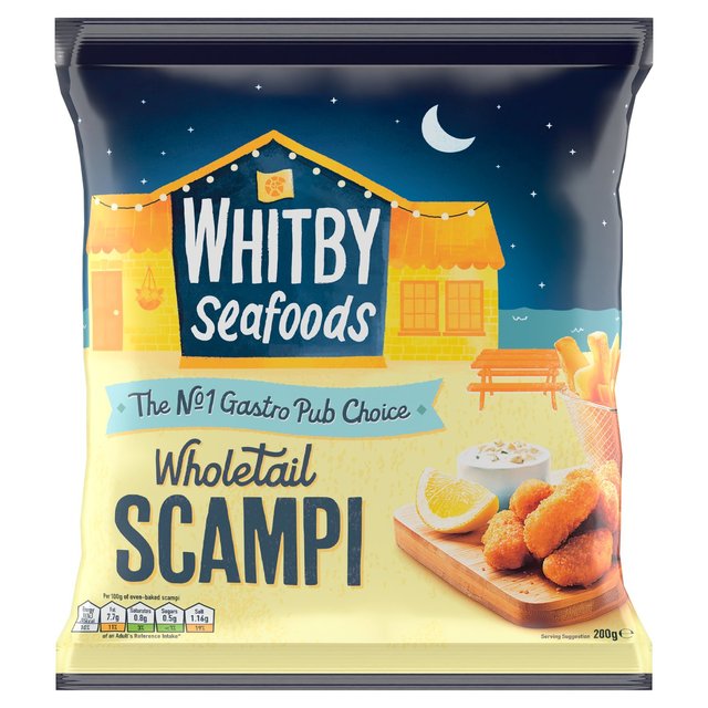 Whitby Seafoods Wholetail Breaded Scampi Frozen, 200g