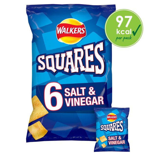 Walkers Squares Salt & Vinegar Multipack Snacks, 6 per Pack