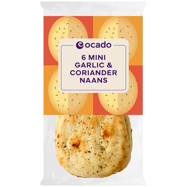Ocado 6 Mini Garlic & Coriander Naans, 6 per Pack