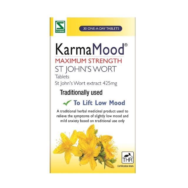 Schwabe Pharma KarmaMood Maximum Strength St John’s Wort To Lift Low Mood Tablets 425mg, 30 Per Pack