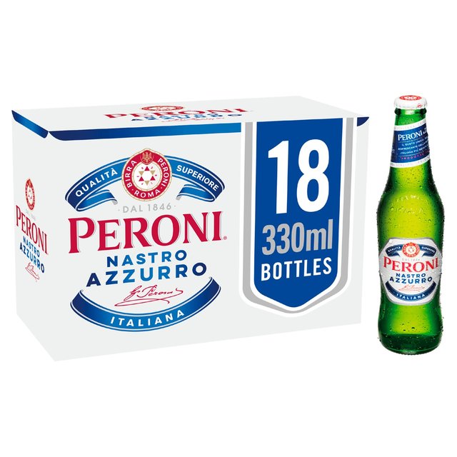 Peroni Nastro Azzurro Beer Lager Bottles, 18 x 330ml